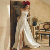 Brasing Light Wedding Dress New Light Luxury Dening Simple Open Fork Out Of The Yarn Studio Theme Photography Wedding Dress HZ0517