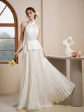 Vintage Collar Hanging Neck Thin Soft And Tempting Temperament Bridal Wedding Dress Outdoor Lawn Yarn New Yarn HZ0517