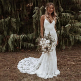 Bohemian Mermaid Wedding Dress 2026 New Italian Fine Shoulder Lace Bare Back Sexy V Lord Wedding Dress HZ0517