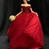 Red Shoulder Bride Wedding Dress Toaster Waist Size Pregnant Woman Out Punk Dress Solo Performance Evening Dress HZ0517
