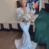 New Wedding Dress Deep V Sexy Atmospheric Long Sleeve Tail Wedding Dress 2026 New Body Repair Yarn Spring HZ0517