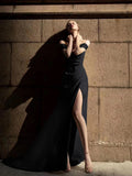 2026 New French Word Shoulder-Senior Fork With Thin Fish Tail Black Evening Dress High Sense Light Luxury Dress HZ0517