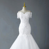 New 2026 Lace Women's Short-Sleeved Shoulder White Bridal Wedding Dress Dress Dress Dress Dress Dress HZ0517