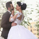 Deep V Collar Sleeve Long Main Wedding Dress Horn Horn Yarn Bride Wedding Large Size Main Wedding Dress HZ0517