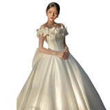 One-Word Shoulder-Sand-Faced Main Wedding Dress 2026 New White Bridal Seny Super Fairy Temperament Out Of Yarn Big Tail Wedding Dress HZ0517