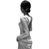 Light Wedding Dress Densate Simple Hepburn Style Light Long-Sleeved Fishtail Yarn 2025 New Bare Back Dress Winter HZ0517