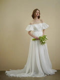 Original Real Shot Shoulder Bubble Sleeve Retro Princess Sweet Bridal Wedding Dress Photo Shoot Outdoor Lawn Light Yarn HZ0517