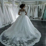 Wedding Dress 2026 Bridal Round-Neck Long-Sleeved Wedding Dress Ebay Lace Bride Tail Wedding Dress HZ0517