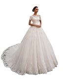 2026 New Shoulder Fashion Sexy Thin Lace Wedding Dress Tailed Large Wedding Dress Spring HZ0517