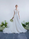 Beautiful Light Yarn A Word Shoulder Thin Sweet Princess Elegant Bride Ponpong Wedding Dress Outdoor Sen System Lawn Yarn HZ0517