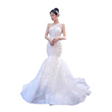 Spring Fishtail Wedding Dress Fishtail 2026 New Bride Wedding Shoulder Out Thin Temperament Ceremony Yarn HZ0517