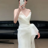 French Simple Breast-Shape Light Wedding Dress Bride Super Xiansen Lined Out To Welcome The Yarn Temperament White Small Tail Dress Skirt HZ0517