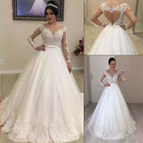 2026 New Temperament Bridal Woman Deep V-Neck Simple Long-Sleeved Lace Slimming Main Wedding Dress HZ0517
