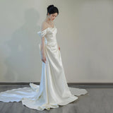French-Style Vertinium Light Wedding Dress Bridal Sense Of Simple Temperament Shoulder Yarn Fishtail White Welcome Dress HZ0517