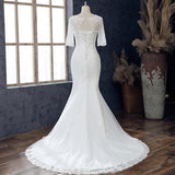 2026 New Fishtail Wedding Dress Bridal Screen Retro Round Neck Simple Tail Slimming Skinny Wedding Dress HZ0517