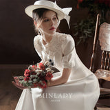 French Linden Light Wedding Dress Court Style New Toasting Bridal Retro Dress Wedding Dress Yarn HZ0517