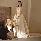 French Light Wedding Dress Simple New Bride High-End Feeld With The Densified Neck Out Of The Dress Temperament Welcome Main Yarn Tail HZ0517