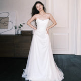 Sen's Breast-Shape Light Wedding Dress White Simple Bride Married Yarn Birthday Party Evening Dress Dress Dress HZ0517