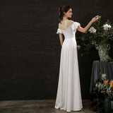 French Bride's Simple Temperament Shoulder Bubble Sleeves And Stipettes Are Thin A-Word Small White Dress To Go Out Light Wedding Dress HZ0517