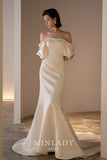 French Light Wedding Dress 2025 New Bridal Retro Shoulder White Fasley Fishtail Dress Woman HZ0517
