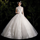 Wedding Dress 2025 New Bride Wedding French One-Word Shoulder-Collar Court Sex Crystal Susu Wedding Dress HZ0517
