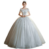 French Court Style Wedding Dress 2026 New Bride's Word Shoulder-Sand-Faced Thin Arm Simple Tweed White Wedding Dress HZ0517