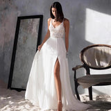 Wedding Dress 2026 New V-Neck High Fork Chiffon Lace Flowering Fine Shoulder Strap Dress HZ0517