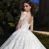 2026 New Long-Sleeved Shoulder Long-Tailed Lace-Puff Skirt Wedding Dress High-End Thin Ceremony Yarn HZ0517
