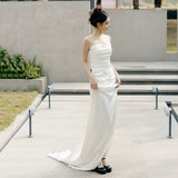 French Brao-Tendered And Light Wedding Dress Bride Simple High-End Sensense Style Go Out Yarn White Fishtail Welcome Set Of Face Dress HZ0517