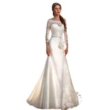 Long-Sleeved Wedding Dress 2026 New Bride Simple Deep V-Neck Big Dew Back Patted Soft Yarn Lace Thin Wedding Dress HZ0517