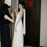 French Light Wedding Dress 2026 New Small Bride Hanging Neck Simple Mori Family Travel To Shoot The Yarn Female Senior Texture HZ0517