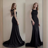 Black Evening Dress Women's New Long-Term Host's Annual Temperament Can Usually Wear A Thin Lace Bare Back HZ0517