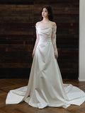 French One-×Ö Shoulder Lace Long-Sleeved Light Wedding Dress High-End Feeld With The Sedable Noodles Small Tail Welcome Dress Dress Bride Go Out Yarn HZ0517