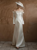 One-Word Shoulder-To-Shoulder Wedding Dress Simple Bride Long Sleeves Go Out Yarn High-End Feeling Small Man With A Vertiny Fishtail Welcome Dress Woman HZ0517