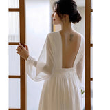 White Flowing Dress Round Collar Light Wedding Dress Ultra-Long Sen Dress Seaside Photo Clothes Super Fairy HZ0517
