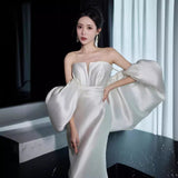 French Linden Noodles With Light Wedding Dress Bridal Minority Simple White Fishtail Welcome Yarn Wedding Dress Dress HZ0517