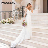 2026 New Long-Sleeved Wedding Dress Sexy Bareback White Lace Dew Wedding Dress HZ0517