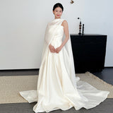 French High-End Light Wedding Dress Bride Simple Tective Twilight Linen Linen Welcome Out Yarn Tail White Dress Dress HZ0517