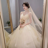 Main Wedding Dress 2025 New Bridal Bosom Champagne French High-End Sense Simple Retro Yarn Light HZ0517