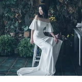 Light Wedding Temperament New Simple Word Shoulder Sen Bridal Wedding Fishtail French Hepburn Travel Yarn HZ0517