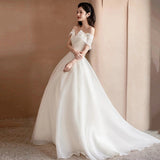 One-Word Shoulder Light Wedding Bride 2026 New Travel Photography Sen Series Super Fairy Dress Simple Light Luxury Welcome Go Out Yarn HZ0517