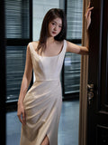 French-Style Seduced Light Wedding Dress Bride Senior Sense Small Simple Sen Tie Slings Go Out Yarn Fishtail White Dress Dress HZ0517