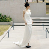 French Brao-Tendered And Light Wedding Dress Bride Simple High-End Sensense Style Go Out Yarn White Fishtail Welcome Set Of Face Dress HZ0517