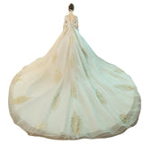 Wedding Dress Princess Long Tail Dress 2026 New Word Shoulder Short Sleeve Drag Tail Su Wedding Dress HZ0517