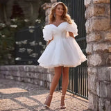 French White Shoulder Light Wedding Temperament Pony Pony Skirt Short Birthday Photo Wedding Dress HZ0517