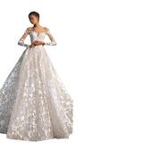 2026 New One-Word Shoulder Wedding Dress Simple Long Sleeve Tail Wedding White Big Tail Fashion Wedding Dress Spring HZ0517