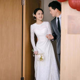 French Lace Wedding Dress 2026 New Bridal Atmosphere Simple Long-Sleeved Winter Welcome Yarn Small Tail Wedding Dress HZ0517