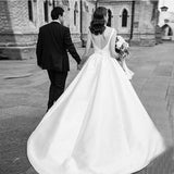 2026 New Simple French Style Sable Light Wedding Dress Thin V Collar A Simple Wedding Dress HZ0517
