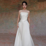 French-Style Linden Light Wedding Dress High-End Small Tective Tective White Small Tail Welcome Dress Bride Go Out Yarn HZ0517