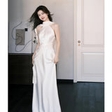 Hanging Neck Light Wedding Dress Thin Fish Tail Small Tail Bridal Certificate Registration Super Fairy Go Out Yarn White Dress Morning Robe Yarn HZ0517